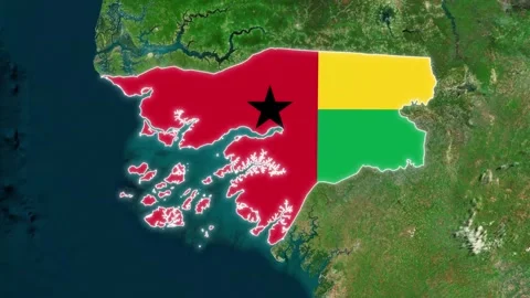 Guinea-Bissau Flag Map Highlighted on Satellite Earth View Animation Stock Footage 341191048