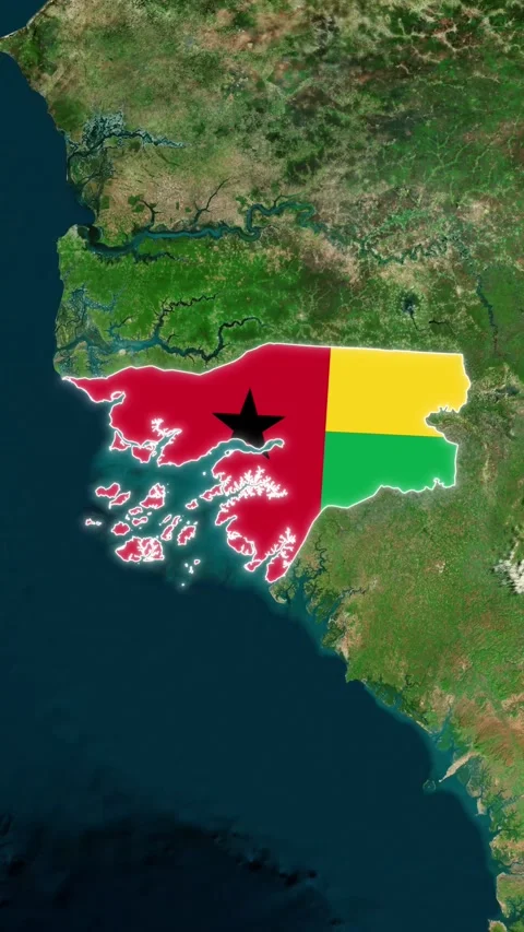 Guinea-Bissau Flag Map Highlighted on Satellite Earth View Vertical Animation Stock Footage 341191066
