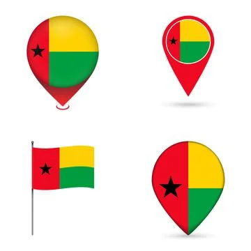 Guinea Bissau Flag Map Pin Icons Set Collection. Stock Illustration
