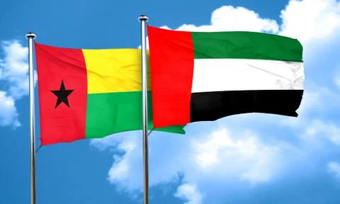 Guinea bissau flag with UAE flag, 3D rendering Illustrazione stock