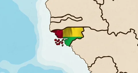 The guinea bissau flag waving inside the country on a world map Vídeos de archivo 339033230