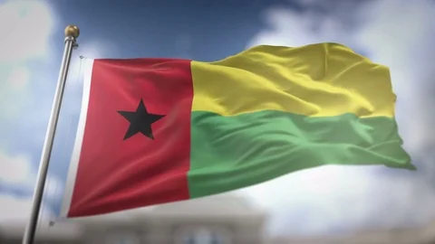 Guinea-Bissau Flag Waving Slow Motion 3D Rendering Blue Sky Background - Se.. Stock Footage 75282951