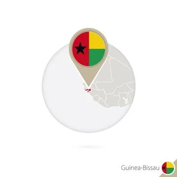 Guinea-Bissau map and flag in circle. Map of Guinea-Bissau, Guinea-Bissau f.. Stock Illustration