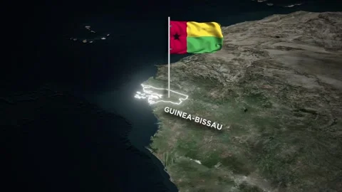 Guinea-Bissau Map Animation, Waving National Flag, Glowing Border on World Map Stock Footage 334061745