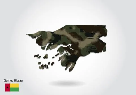 Guinea Bissau map with camouflage pattern, Forest - green texture in map. Mil Stock Illustration
