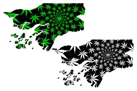 Guinea-Bissau - map is designed cannabis leaf Stock Illustration