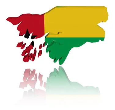Guinea bissau map flag with reflection illustration Stock Illustration