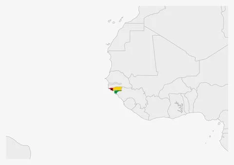 Guinea-Bissau map highlighted in Guinea-Bissau flag colors Stock Illustration