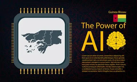 Guinea Bissau map with microchip war and AI concept on circuit board, Power.. Stock Illustration