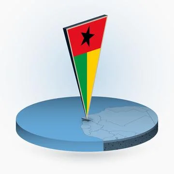 Guinea-Bissau map in round isometric style with triangular 3D flag of Guine.. Stock Illustration