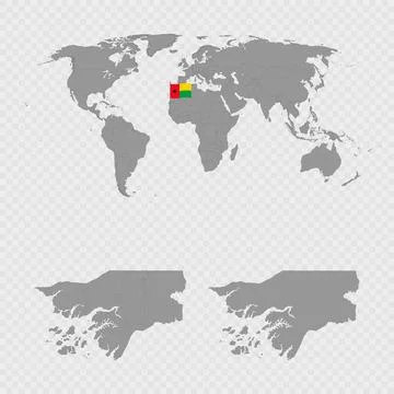 Guinea Bissau Map Set with World Location. Illustrazione stock