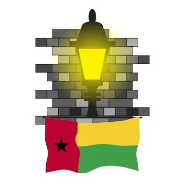 Guinea Bissau Street Lamp Bricks Fog Vector Illustration Stock Illustration
