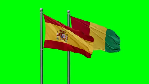 Guinea-Conakry and Spain two flags Stock Footage 289658794