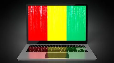 Guinea - country flag and binary code on laptop screen Stock Illustration