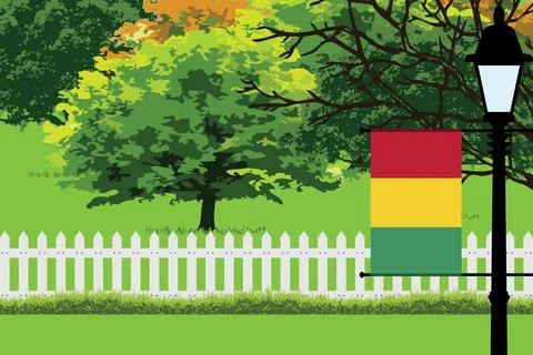 Guinea Day Trees Lamp Vector Illustration Stock Illustration