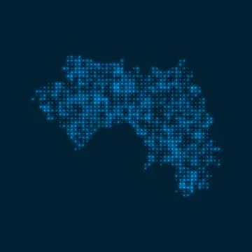Guinea dotted glowing map. Shape of the country with blue bright bulbs. Vec.. Stock Illustration