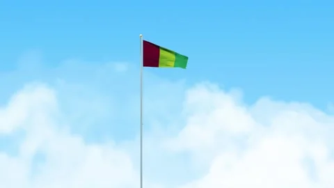 Guinea Flag 3D Render Animation Waving on Pole with Blue Sky Video stock 333085165
