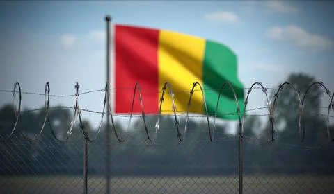 Guinea - Flag and Barbed Wire Fence - 3D illustration Stock Illustration