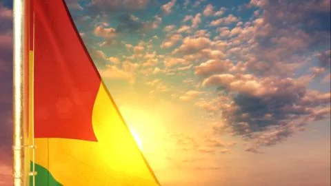Guinea flag is hanging on sundown sky for anthem day - soft focus イラスト素材