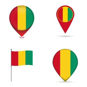 Guinea Flag Map Pin Icons Set Collection. Stock Illustration