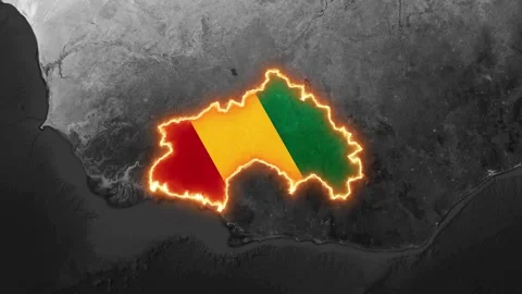 Guinea flag outline glowing vibrantly on map motion footage 스톡 동영상 344417876