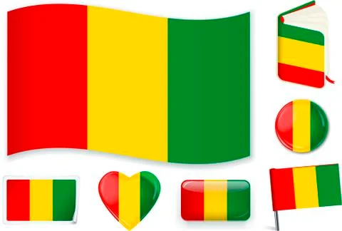 Guinea flag in seven shapes. Editable with separate layers. Stock Illustration