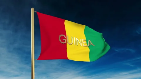 Guinea flag slider style with title. Waving in the wind with cloud background Stock Footage 48905509