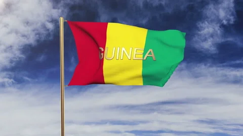 Guinea flag with title waving in the wind. Looping sun rises style.  Animation Stock Footage 48905735
