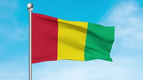 Guinea Flag Waving In Blue Sky Stock Footage 240651223