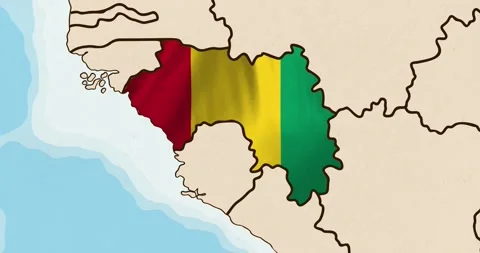 The guinea flag waving inside the country on a world map Stock Footage 339033232