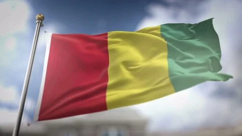 Guinea Flag Waving Slow Motion 3D Rendering Blue Sky Background - Seamless .. Stock Footage 75282879