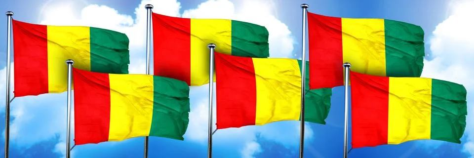 Guinea flags, 3D rendering, on a cloud background Stock Illustration