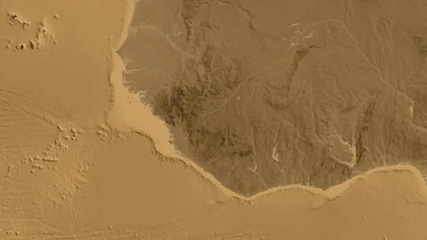 Guinea on the globe. Regional borders. Sepia elevation. Labels Stock Footage 337784158