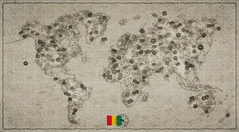 Guinea Kankan Stamp World Map Stock Illustration