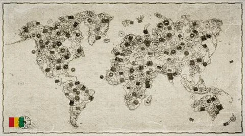 Guinea Labe Stamp World Map Stock Illustration