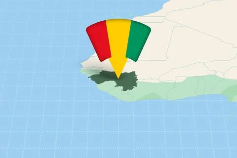 Guinea Location Highlighted on African Map with Flag Icon. Stock Illustration