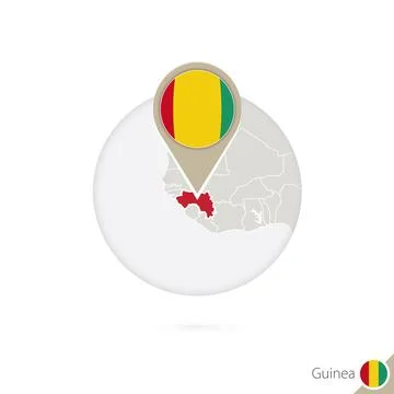Guinea map and flag in circle. Map of Guinea, Guinea flag pin. Map of Guine.. Stock Illustration