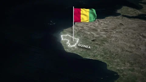Guinea Map Animation, Waving Guinea National Flag, Glowing Border on World Map Stock Footage 334061740