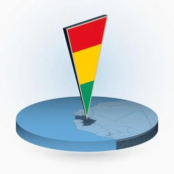 Guinea map in round isometric style with triangular 3D flag of Guinea Stock Illustration