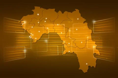 Guinea map world map news communication yellow gold Illustrazione stock