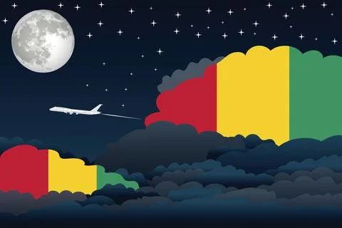 Guinea Night Clouds Airplane Vector Illustration Stock Illustration