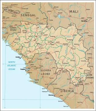 Guinea physiography map Stock Illustration