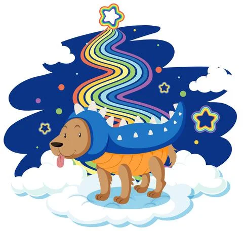 Guinea pig standing on the cloud with rainbow Illustrazione stock