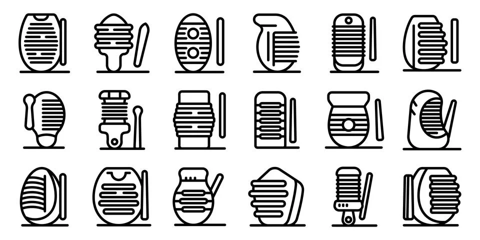 Guiro icons set. Different types of guiro, a latin american percussion instru Stock Illustration