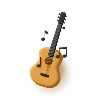 Guitar 3d illustration with notes, classic volume shape Ilustração Stock