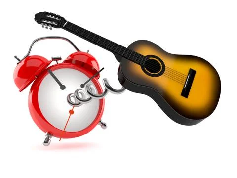 Guitar with alarm clock Stock Illustration