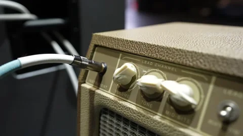 Guitar amp close up volume knobs Video stock 291899617