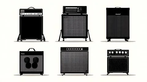 Guitar Amplifier Combo and Stack Silhouette Collection Stock Illustration
