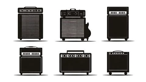 Guitar Amplifier Combo and Stack Silhouette Collection Stock Illustration