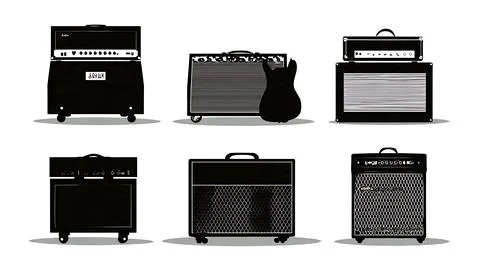 Guitar Amplifier Combo and Stack Silhouette Collection Stock Illustration
